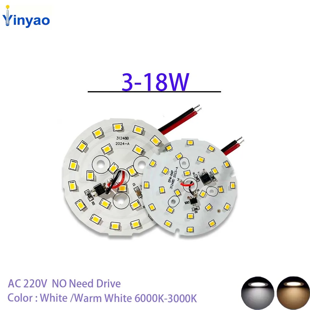 5Pcs SDM2835 Highly Bright  220V LED Drive-free Round Light Source Board 3W 5W 7W 9W 12W 15W 18W White Light  Warm White