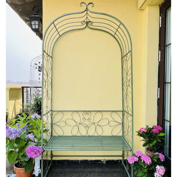 European arch flower stand outdoor courtyard wrought iron arch door outdoor climbing vine stand 5