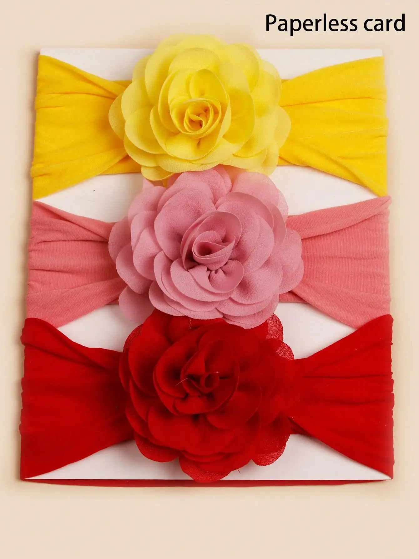 

3pcs Rose Flower Birthday Pink Baby Headbands (Paper Card For Decoration) Love Valentine