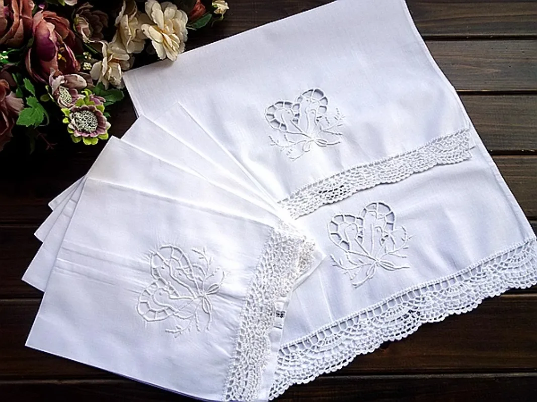 2pcs Pure Cotton Hand Embroidery Hand Hook American Retro Sofa Hand Towel 35X50CM Swan Lake Handkerchief