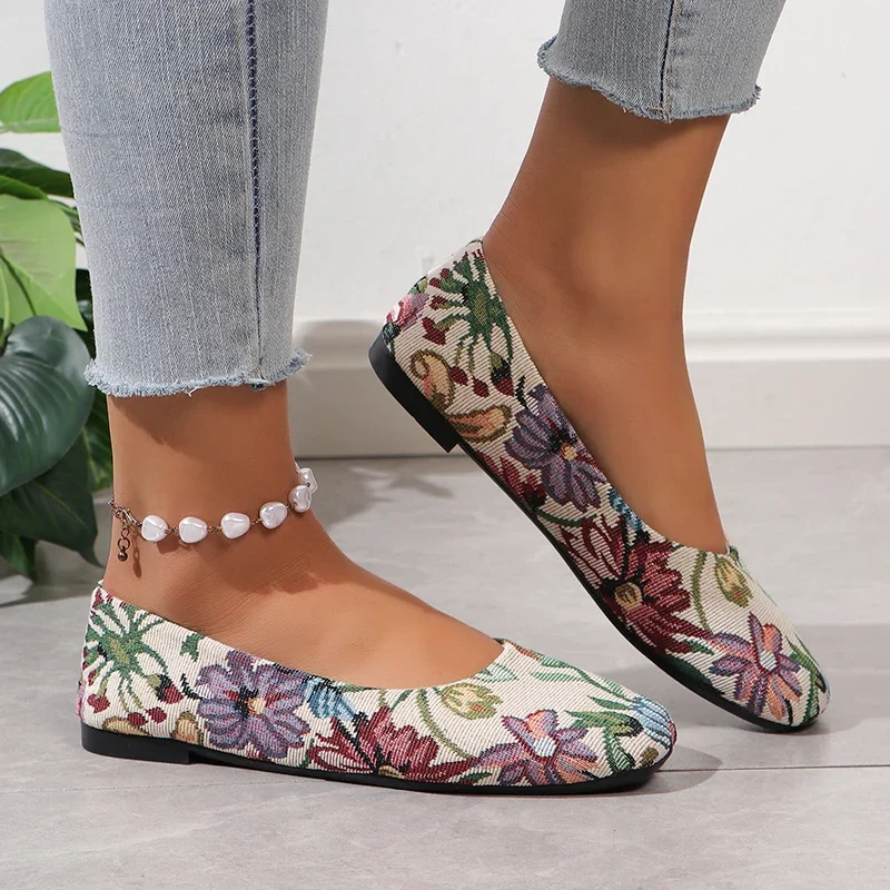 

Fashion Printing Daily Flats Women 2024 High Quality Ladies Shoes Shallow Women's Flats Hot Sale Plus Size Flat Low Heelszapatos