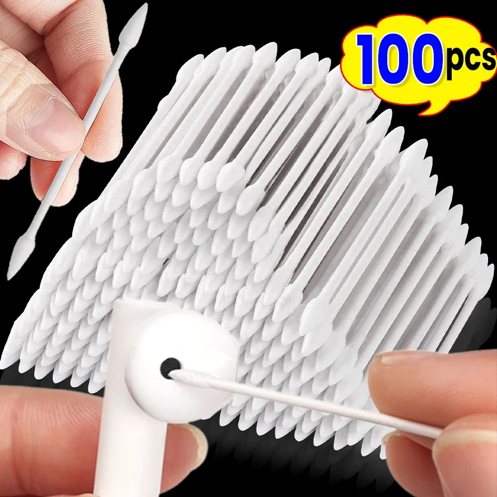 عصا تنظيف مزدوجة الرأس من القطن للاستعمال مرة واحدة لهواتف آيفون آي باد وسامسونج ومنفذ شاحن الكمبيوتر اللوحي وسماعة الأذن وفتحة الكمبيوتر المحمول والغبار