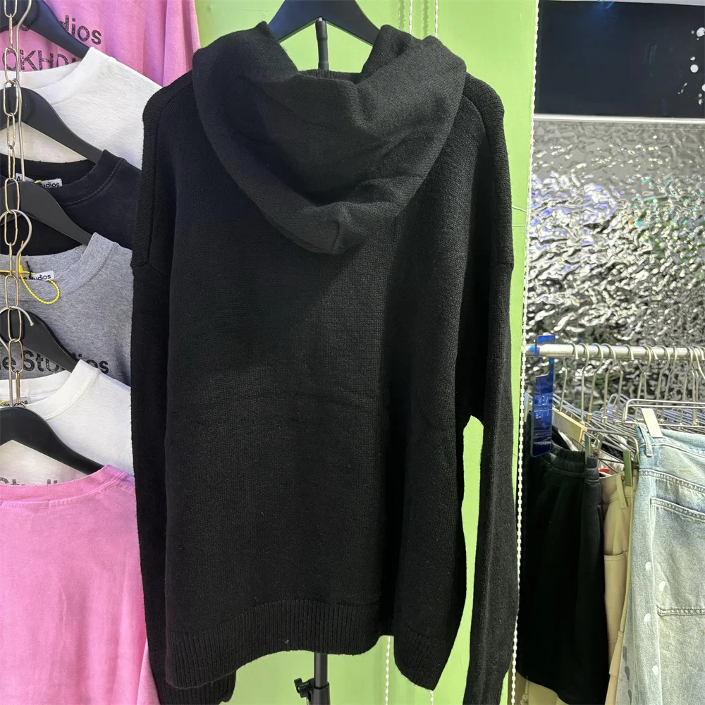 Fotos reais dos homens suéteres hoodies designer carta malha high street inverno outono solto cinza preto bege camisola