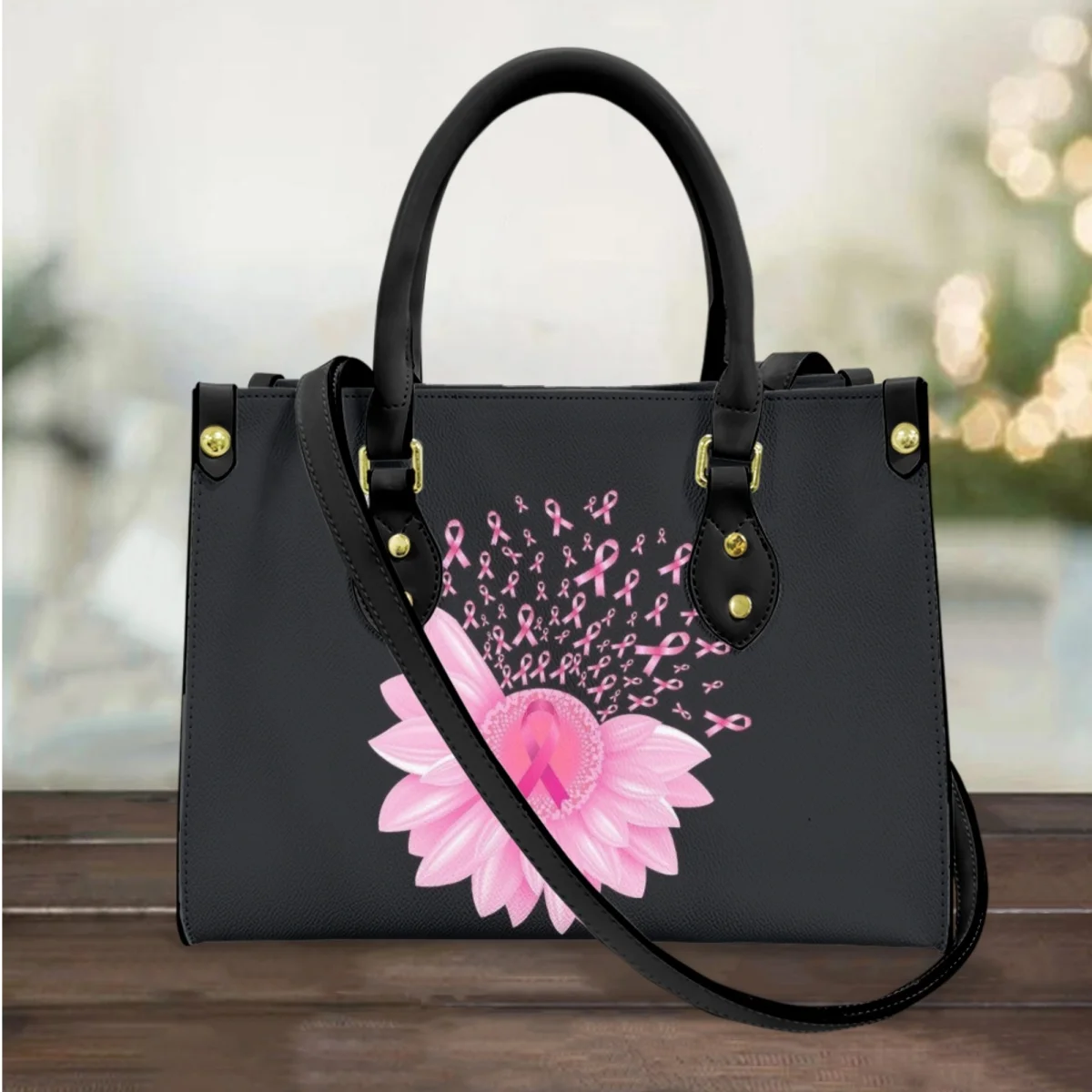 

Breast Cancer Awareness Trend Top Handle Messenger Bag Vintage PU Leather Street Fashion Totes High Quality Cross Body Bags Gift