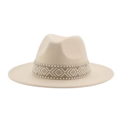 Chapeau anderde Cowboy Occidental pour Femme et Homme, Fedoras Décontractés à Grand Bord, Feutré Noir et Blanc Camel