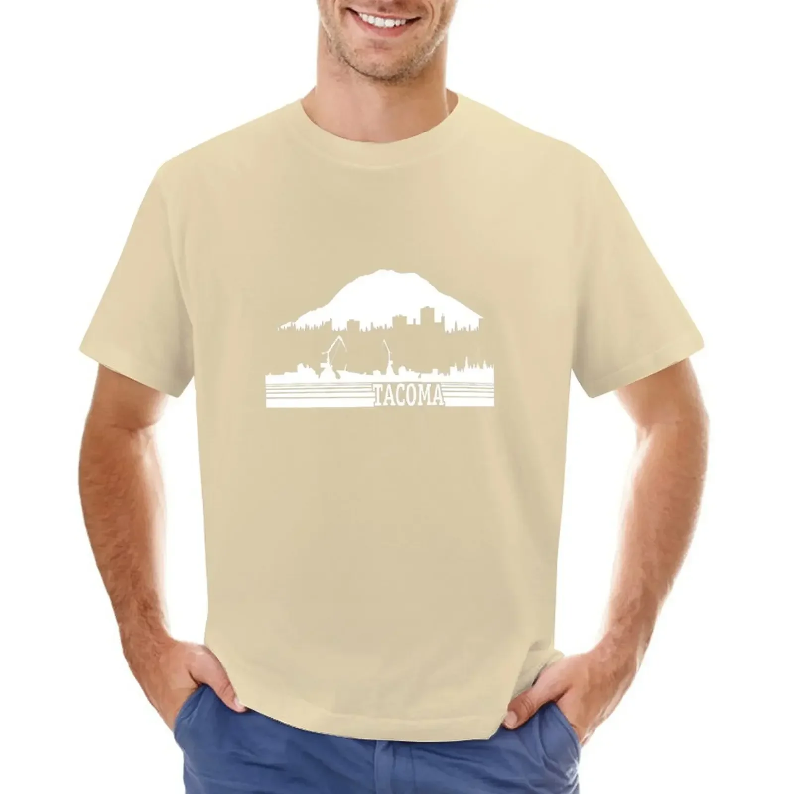 cute tops plain black t shirts men Tacoma WA Vintage Tee - 253 Retro Mt Rainier T-Shirt for a boy  COTTON  t shirt for men