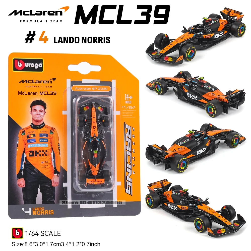 bburago-1-64-2025-f1-mclaren-formula-1-equipe-mcl39-4-lando-norris-81-oscar-piastri-liga-carro-modelo-fundido-brinquedo-colecionavel