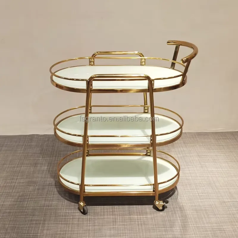 Stainless Steel Home Bar Wine Truck Marble Three-layer Storage Rack for Catering Service Hotel Restaurant Party Beverage