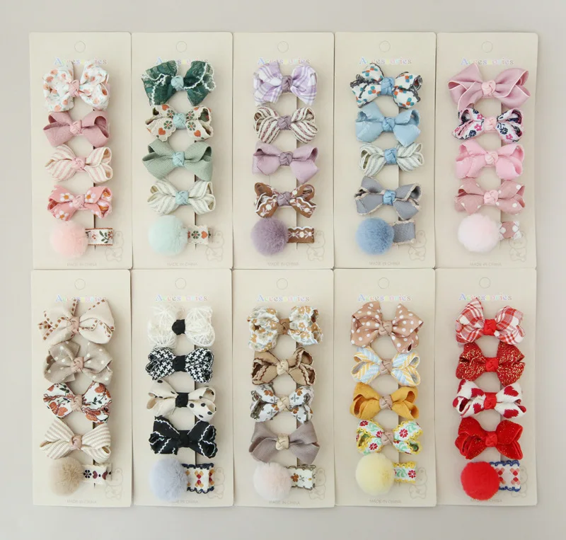 5Pcs/Lot Children\'s Headwear  Baby Hair Accessories  Clip Bows For Girls All Cloth Hairpin