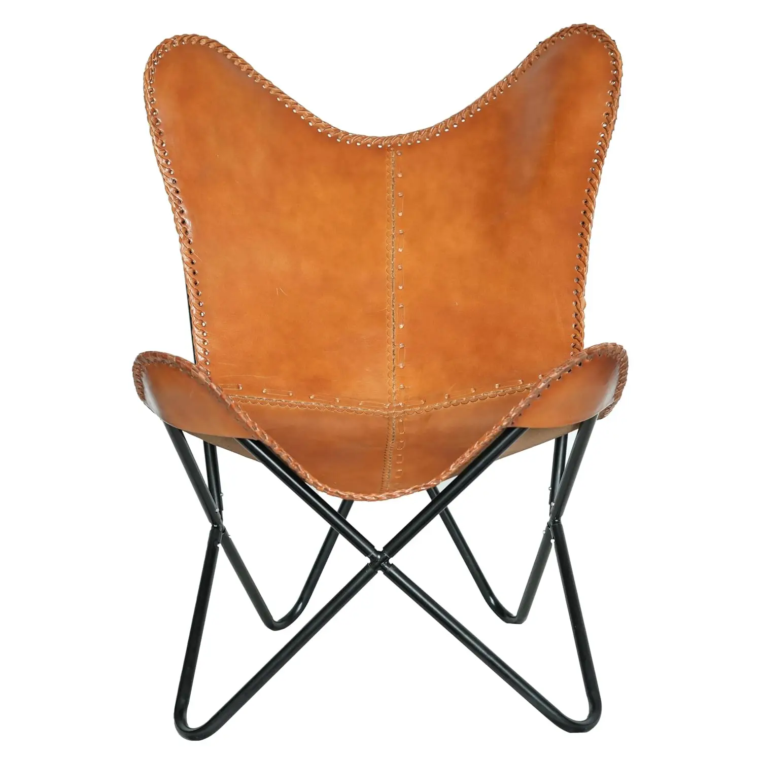 Buffalo Leather Butterfly Chair Lounge Armchair Folding Iron Frame Indoor Outdoor Living Room, Customized image 5