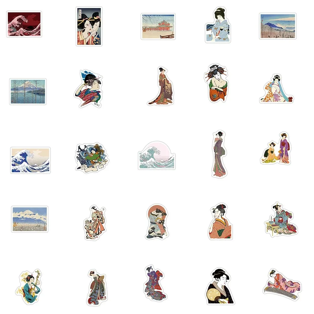

10/50PCS Ukiyo-e Art Anime Stickers Japan Geisha Decoration Suitcase Sticker for Phone Computer Notebook Stationery DIY Toys