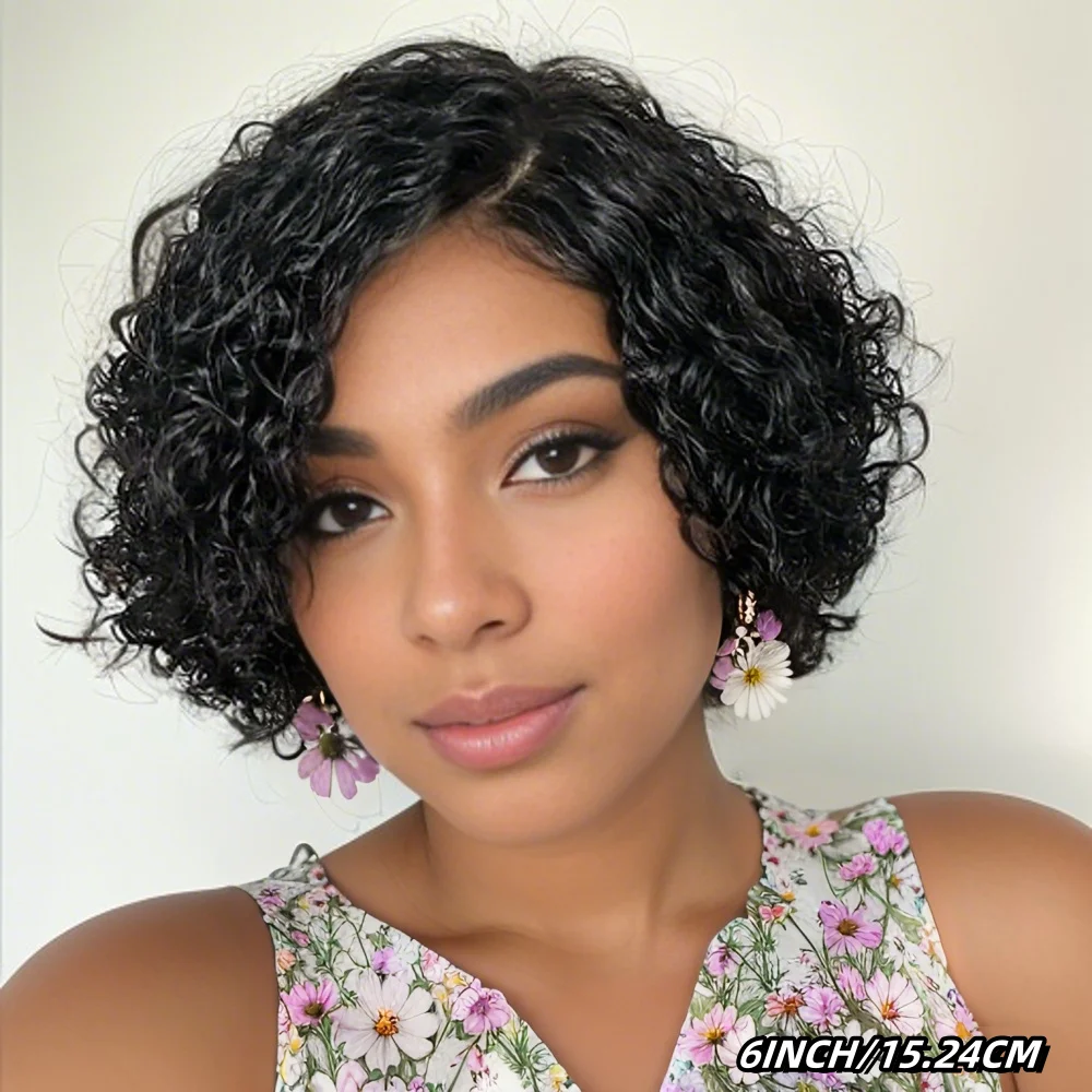 

13x4 Lace Front Human Hair Wig Deep Wave Bob Wig Pre-Cut Bouncy for Natural Look Versatile Styling 180% Density