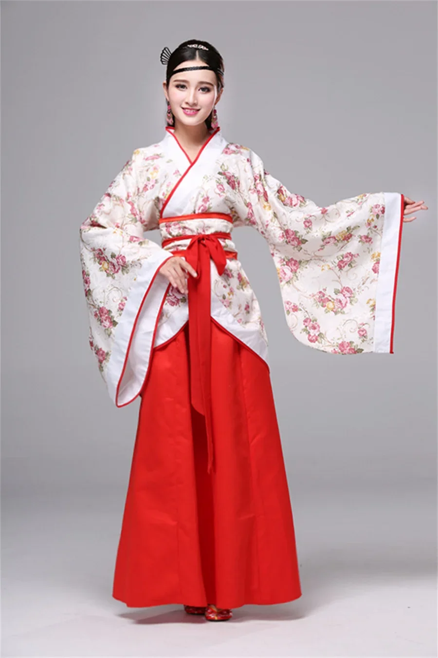 한복 드레스 여성 중국 전통 코스프레 의상 고대 그라데이션 꽃무늬 한복 드레스