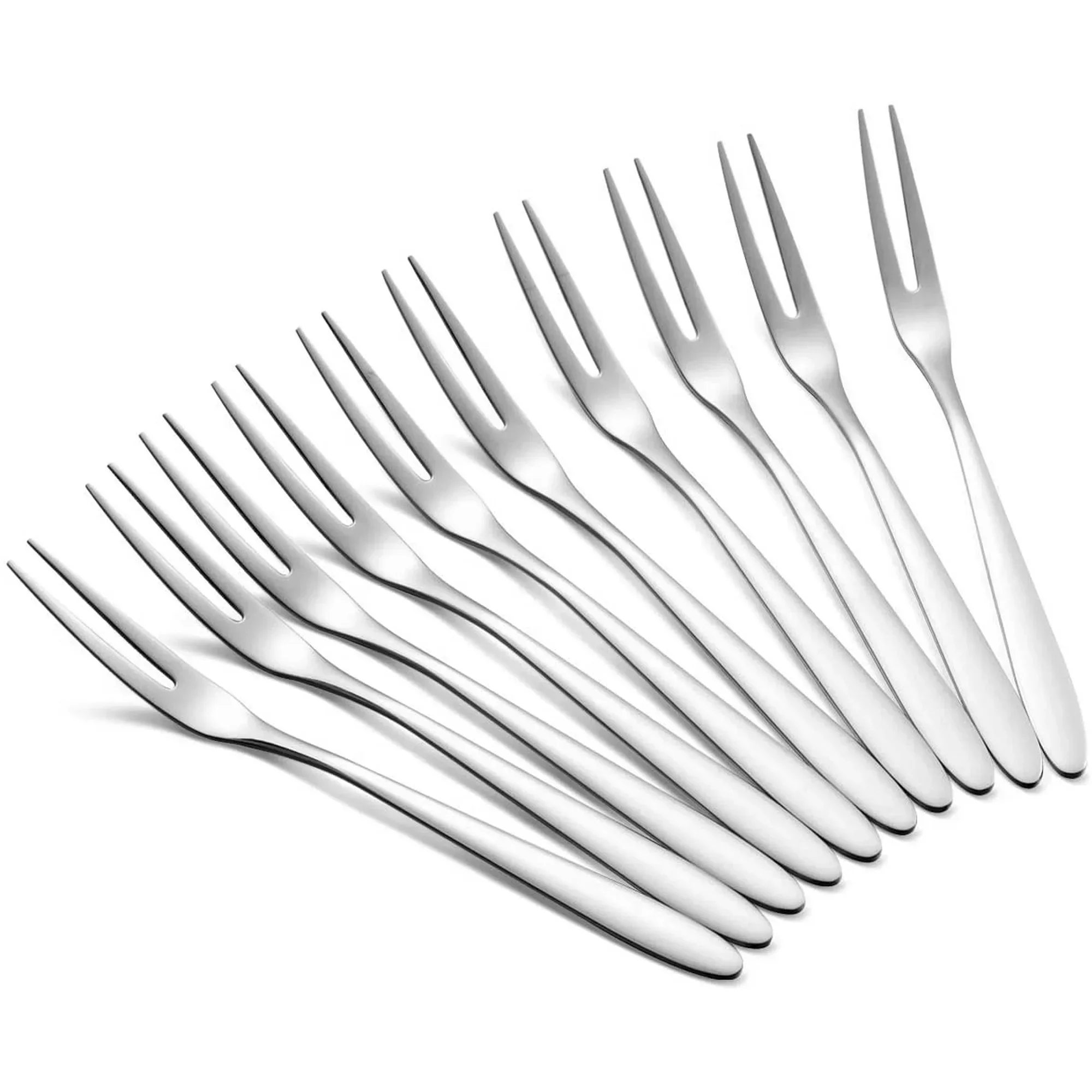 12Pcs Fruit Forks Stainless Steel Two-toothed Fork Cake Dessert Fork Small Fork Multifunctional Household Kitchen Flatware