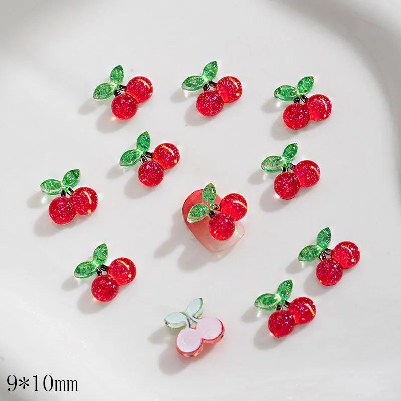 10 Pcs Summer Fruit Nail Art Charms 3D Cherry Strawberry Pineapple Decals Resin Stones Cute Gems Accessories Nail Decoration