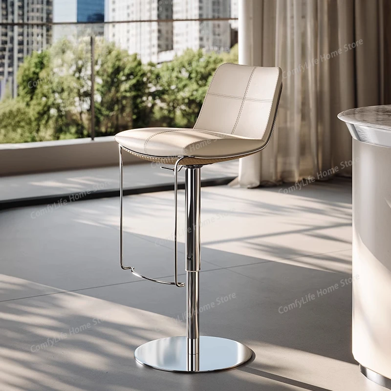 

Design Nordic Bar Chairs Light Luxury Leather Counter Ergonomic Single High Chairs Party Adults Relax Sillas De Bar Furniture