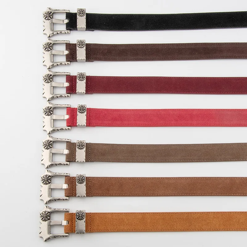 Cinturón de ante esmerilado estilo Punk a la moda, hebilla de aguja grabada para mujer, pantalones vaqueros decorativos, cinturón de diseñador de cuero genuino para mujer