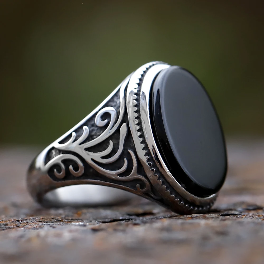 2024 New Fashion Turkey Retro Ring Geometric Black Zircon Stone For Anniversary Party Wedding Men's Anels Totem Luxury Jewelry