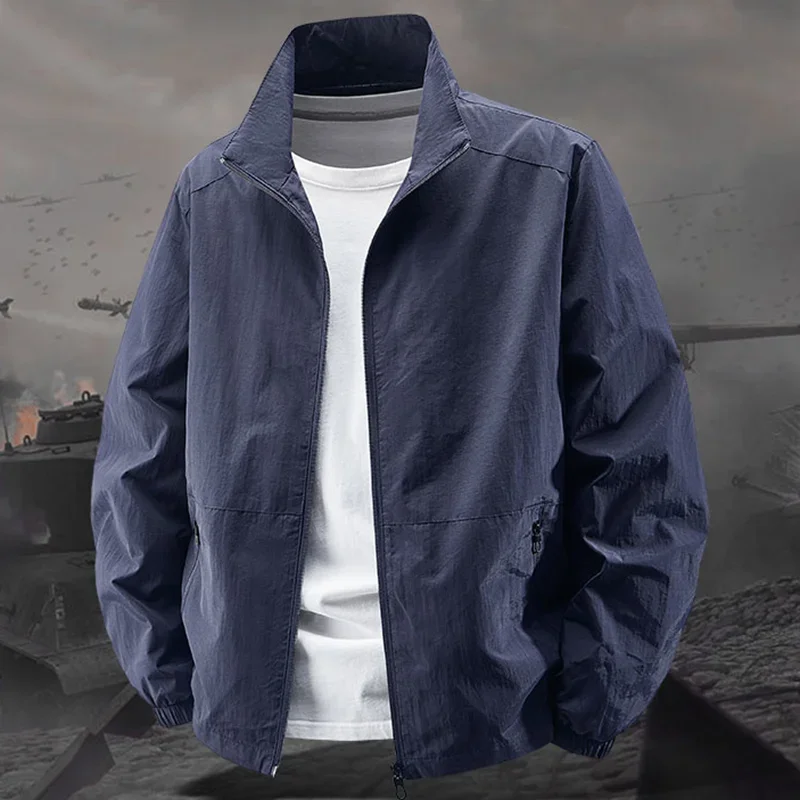 Herren Stehkragen-Jacke Frühling Atmungsaktiv Leicht Knitterfrei Windbreaker Outdoor Sport Freizeit Schnelltrocknende Arbeitsjacken – Detail 11