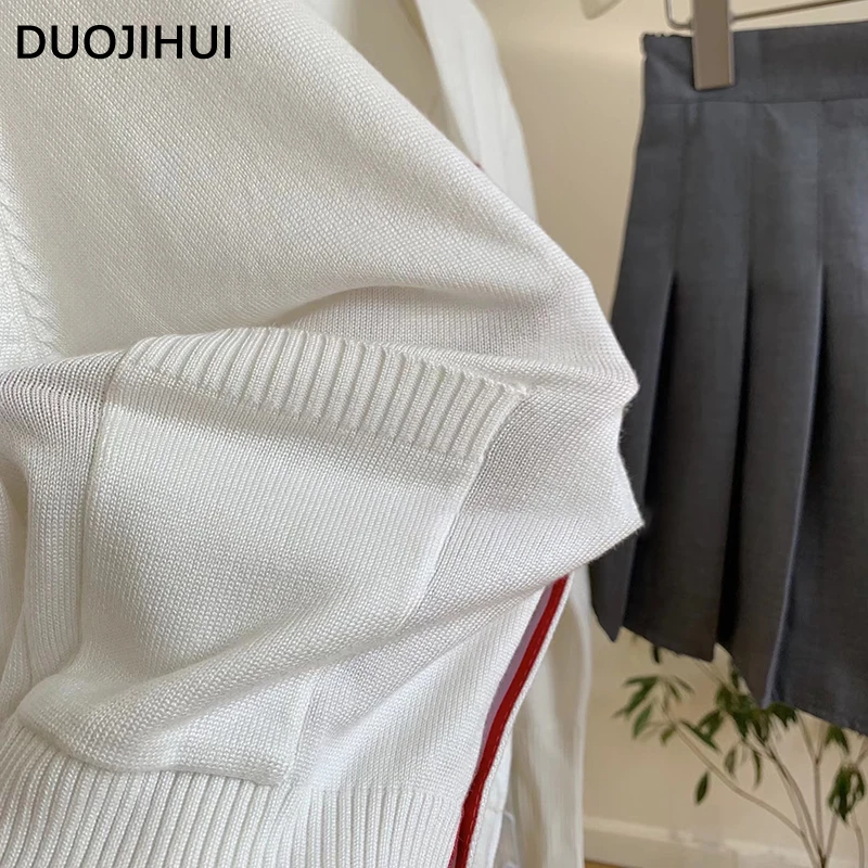 DUIJIHUI stile Preppy Cardigan femminile lavorato a maglia con scollo a v di base autunno classico a righe moda contrasto colore semplice Cardigan