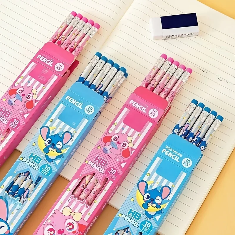 10pcs Disney Stitch And Angel Pencils, HB Wooden Children's Writing Pencils, Drawing Pencils, School Gifts, Stationery Supplies