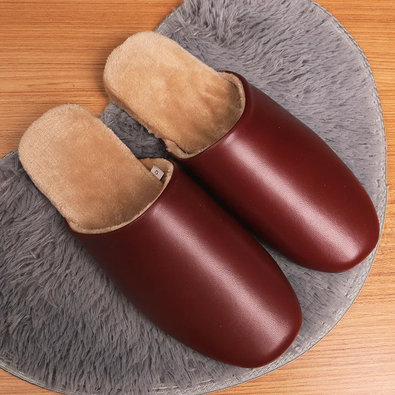 Sheep Leather Slipper Womens Plush Slide Winter House Shoes Leisure Scuff