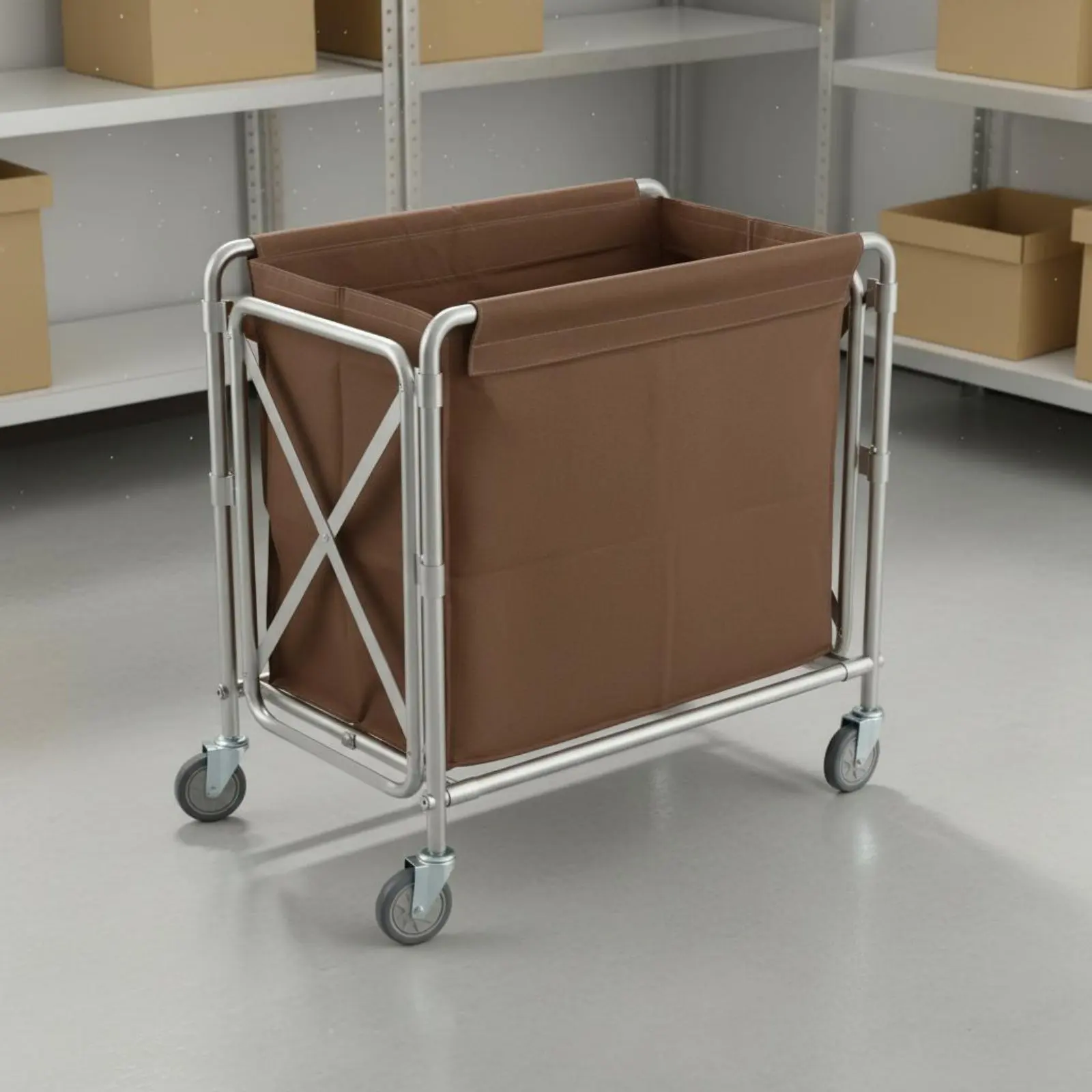 Foldable Linen Trolley Removable Bag Foldable Laundry Cart Rolling Laundry Hamper Sturdy Duty Janitorial Supply Silent Wheels