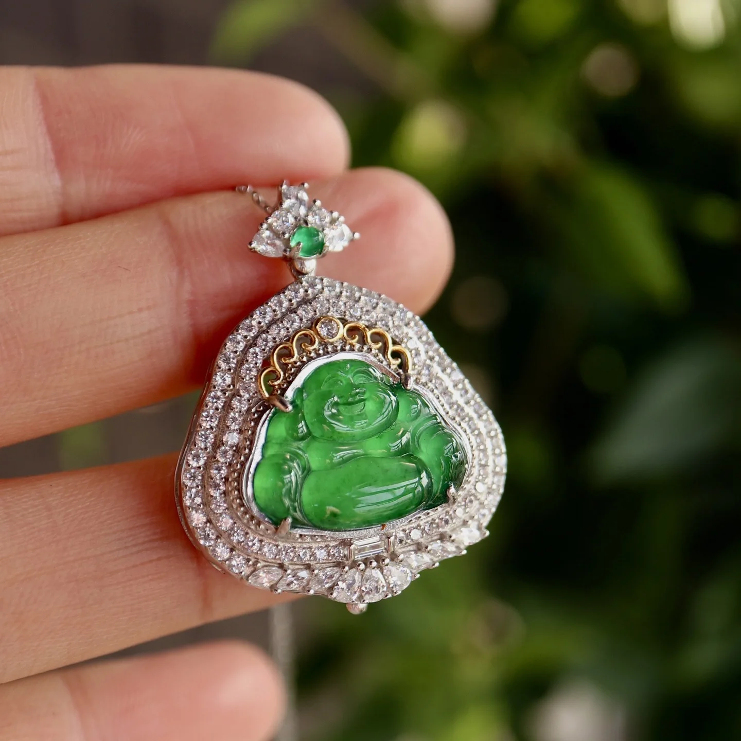 

Natural A product ice king green jadeite Maitreya Buddha pendant necklace factory direct sales support wholesale