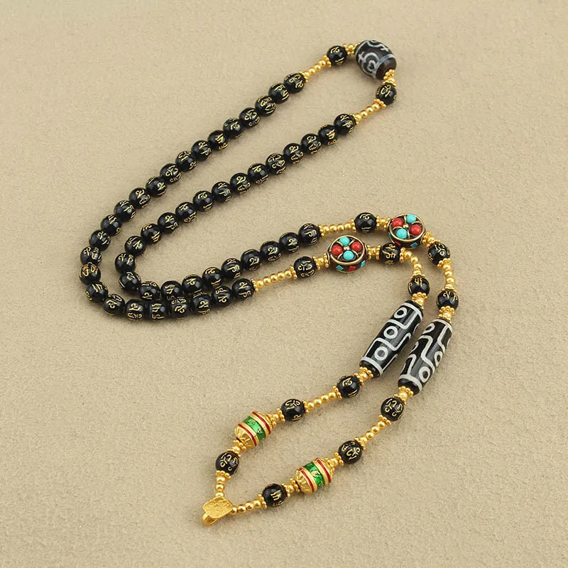 Sand Gold Farbe Anhänger Sechs Charakter Sprichwörter Achat Tianzhu Tangka Halsketten Männer Frauen High-End Lange Halskette Mode Schmuck – Detail 8