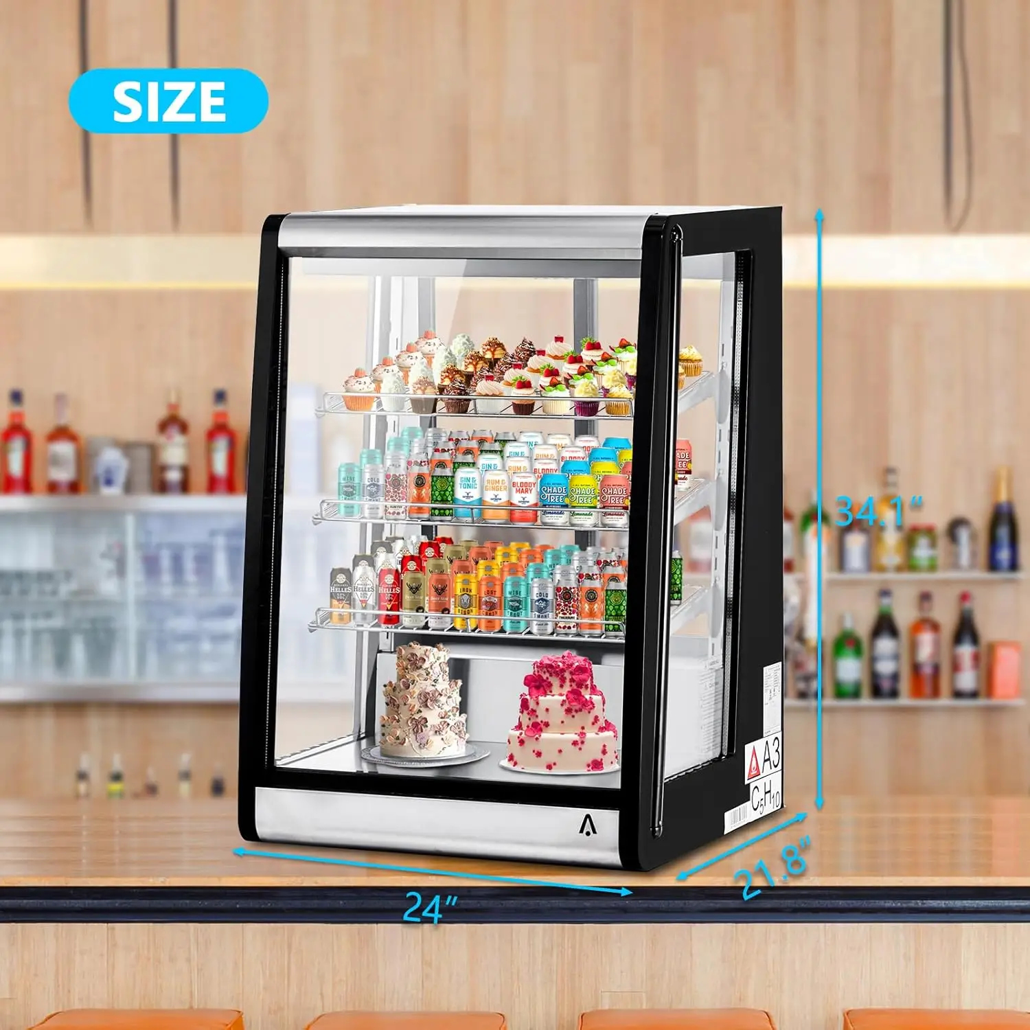 5.2 Cu.Ft Commercial Cake Display Refrigerator 146L Anti-Fog LED Lighting Double-Layer Glass Merchandiser For Bakery Cafe