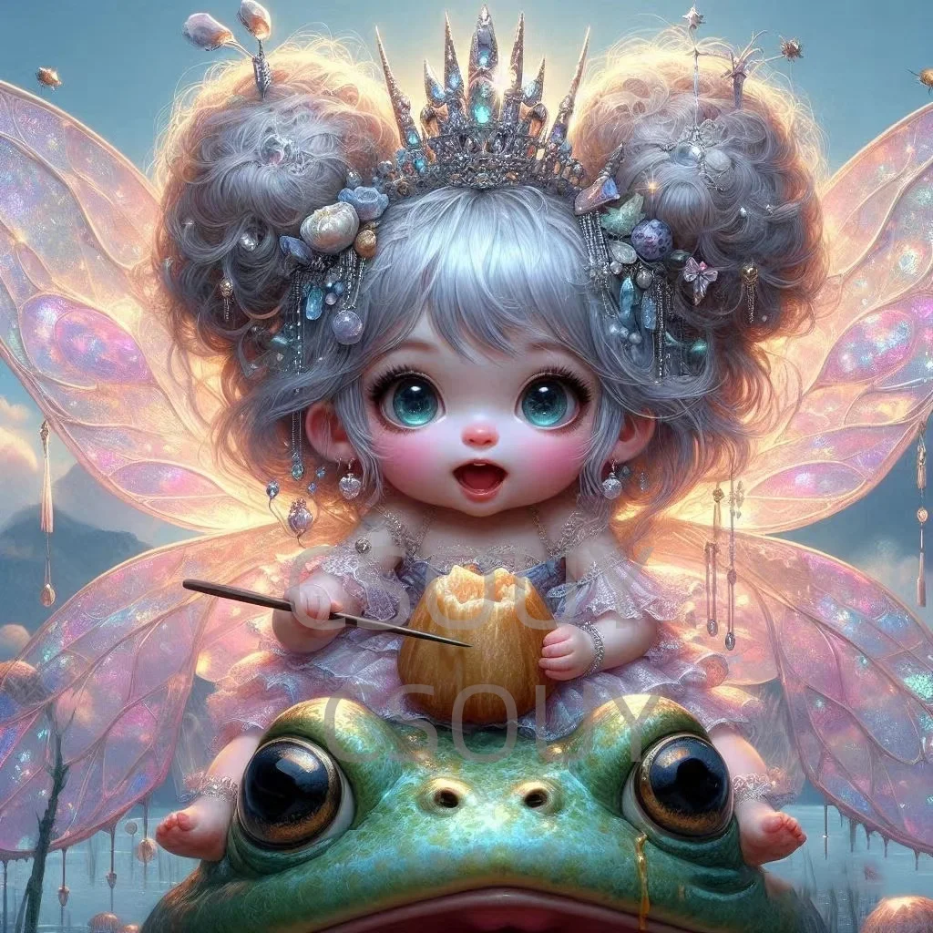 

Frog Fairy Gril 100% Fairy Dust Square 5D Drill Full Diy Diamond Painting Cross Stitch Crystal Embroidery Mosaic Decor Needlewor