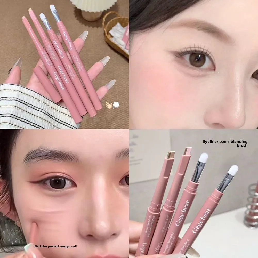 Double Ended Lying Silkworm Pencil 2 in1 Eyeliner Eyeshadow Stick Nude Lower Eyelid with Detail Brush Makeup Stick
