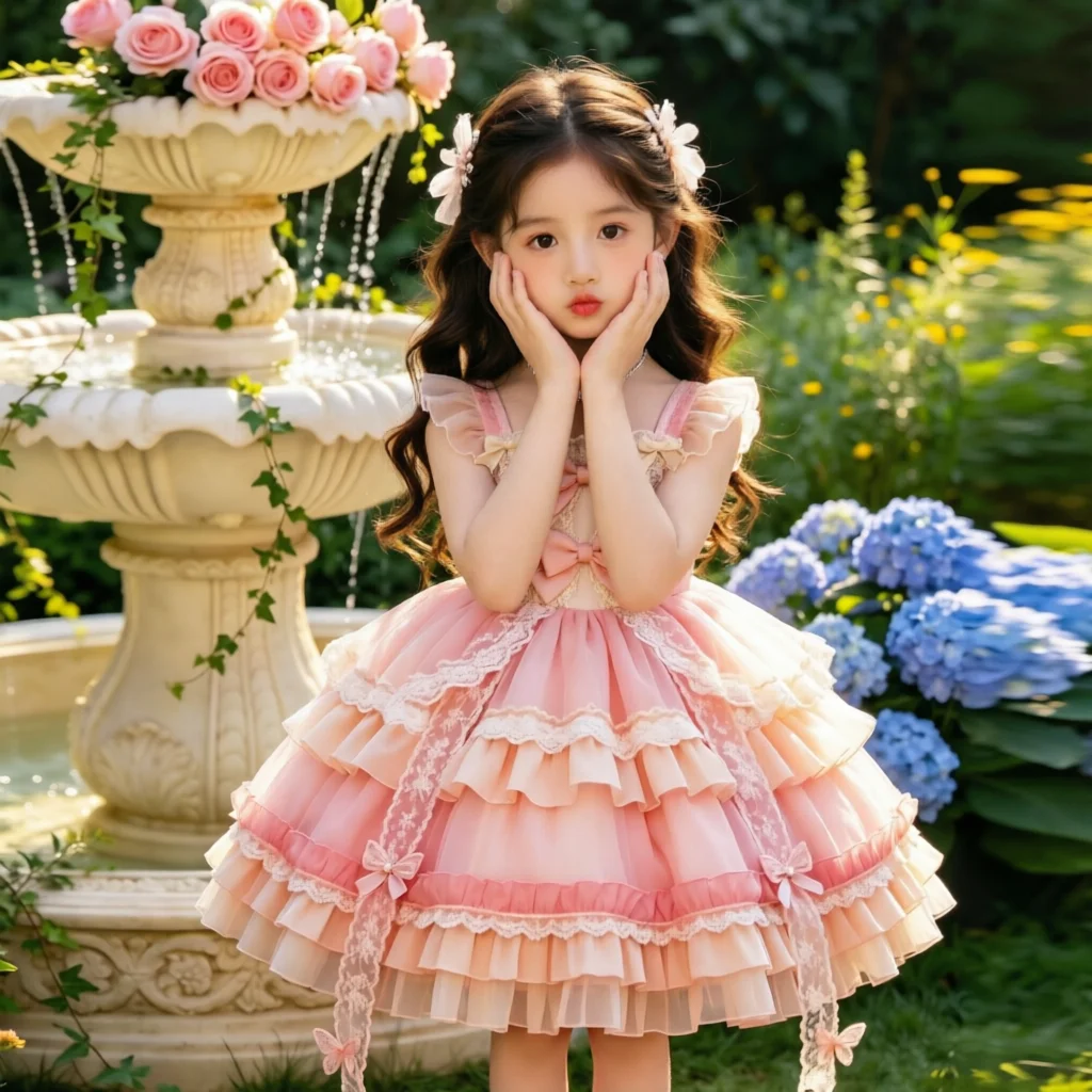 Girls Summer Lolita Dress 2026 New Bow Princess Gown Baby Birthday Party Kids Sweet Puffy Dress 100-150cm