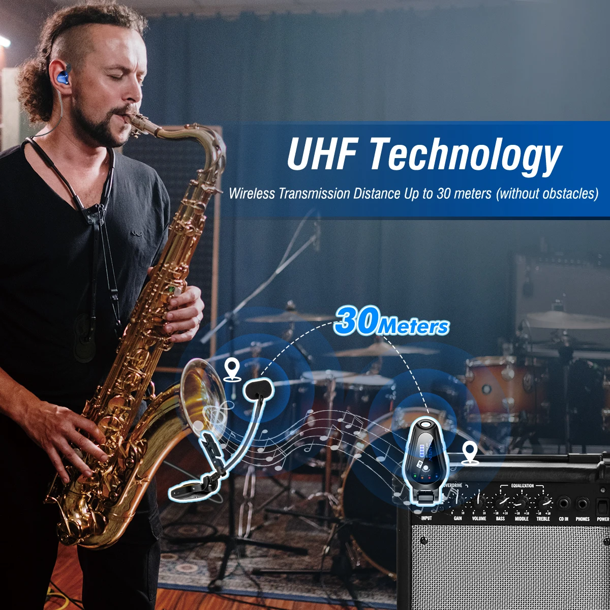 Imagem -03 - Kimagfun-uhf sem Fio Saxofone Microfone Sistema Clip-on Instrumento Performances Saxofone U3071