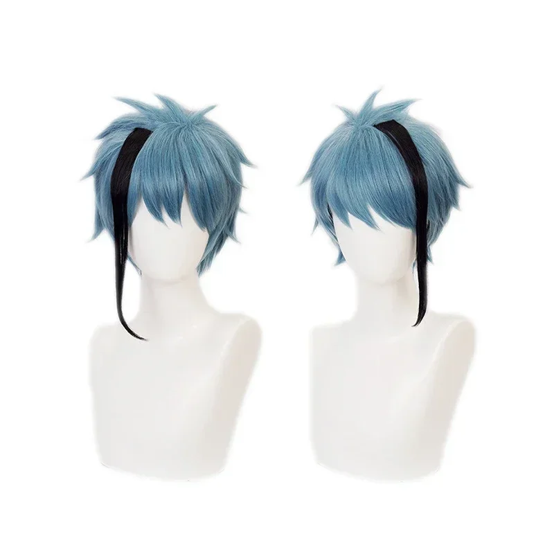 Anime Twisted Wonderland Cosplay Wig Floyd Leech Jade Leech Costume Wig Men Halloween Carnival Short Blue Wig with Free Cap