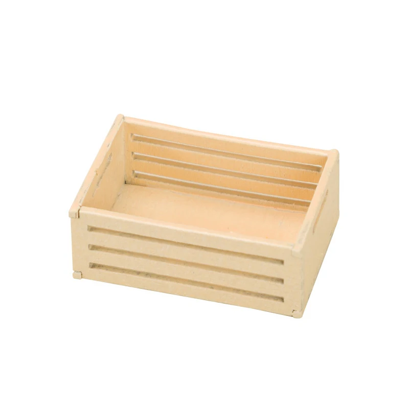 Mini cesta de almacenamiento de madera para casa de muñecas, mueble en miniatura, caja de frutas vegetales, modelo de casa de muñecas, accesorios de decoración del hogar, 1:12