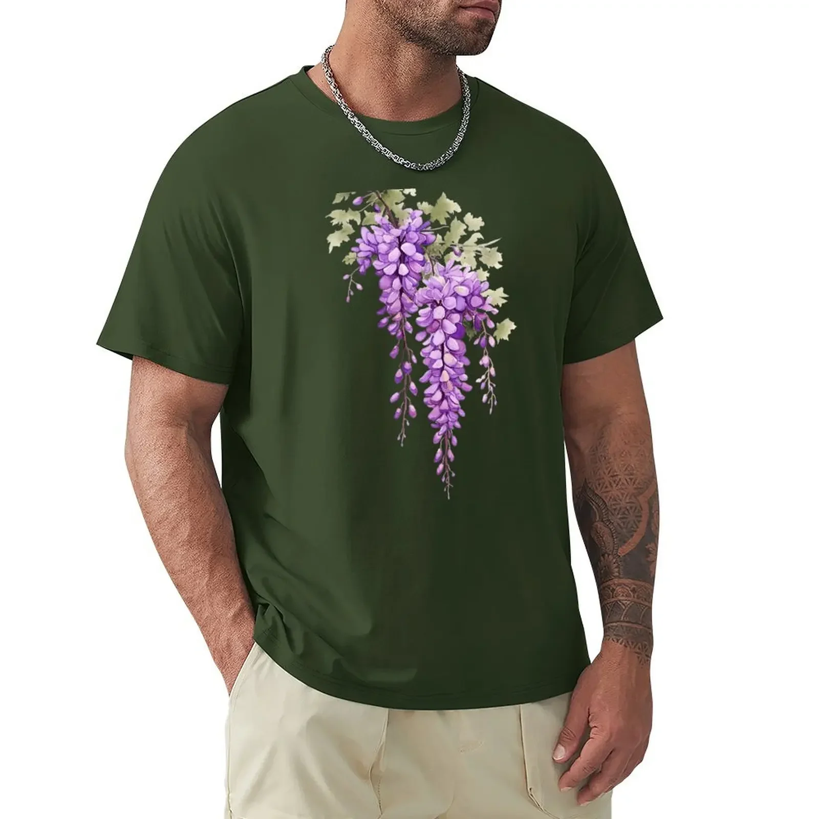 

purple wisteria aquarelle painting, cutout T-shirt blanks vintage clothes workout shirts for men