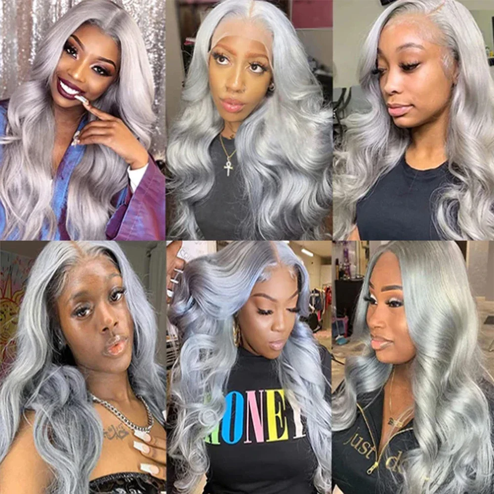 Grey Body Wave Human Hair Wig 13x4 HD Transparent Lace Frontal Wig Brazilian Silver Grey Lace Front Wig Pre Plucked Remy Hair - Image 5