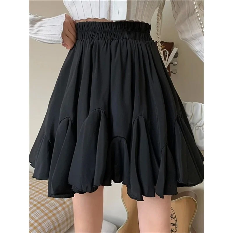 

Белая летняя юбка с рюшами для женщин, А-силуэт, с высокой талией, из ПВХ-ткани, средней длины, для повседневной носки