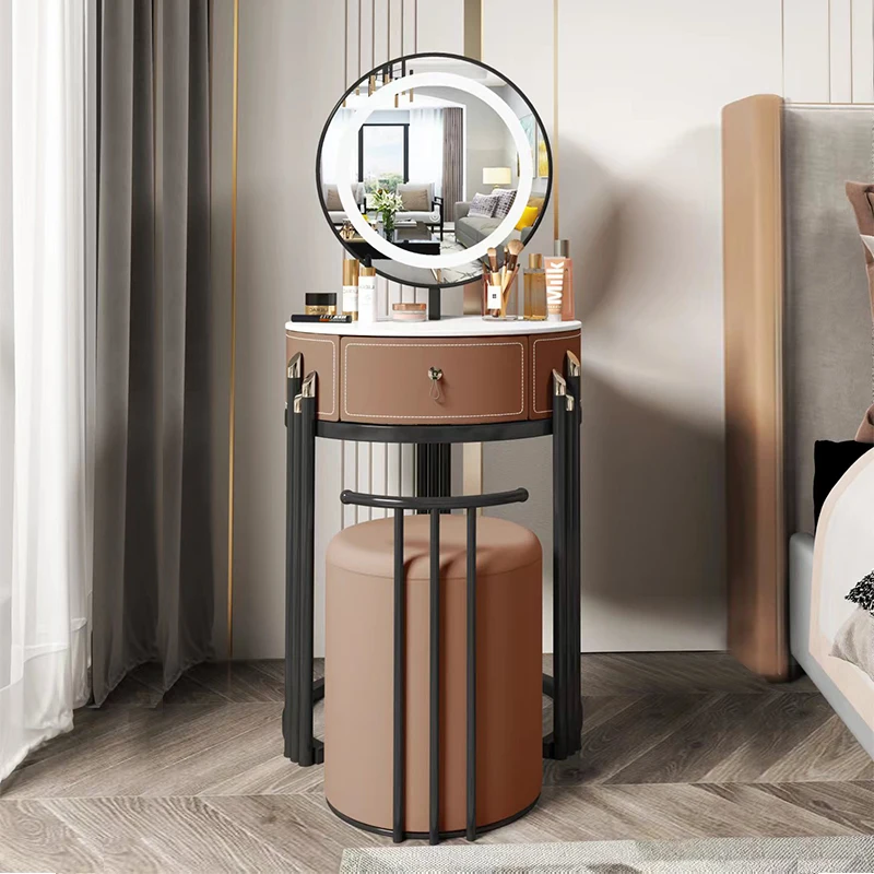 

Bedroom small dresser modern simple storage cabinet integrated net red lamp makeup table light luxury rock slab makeup table