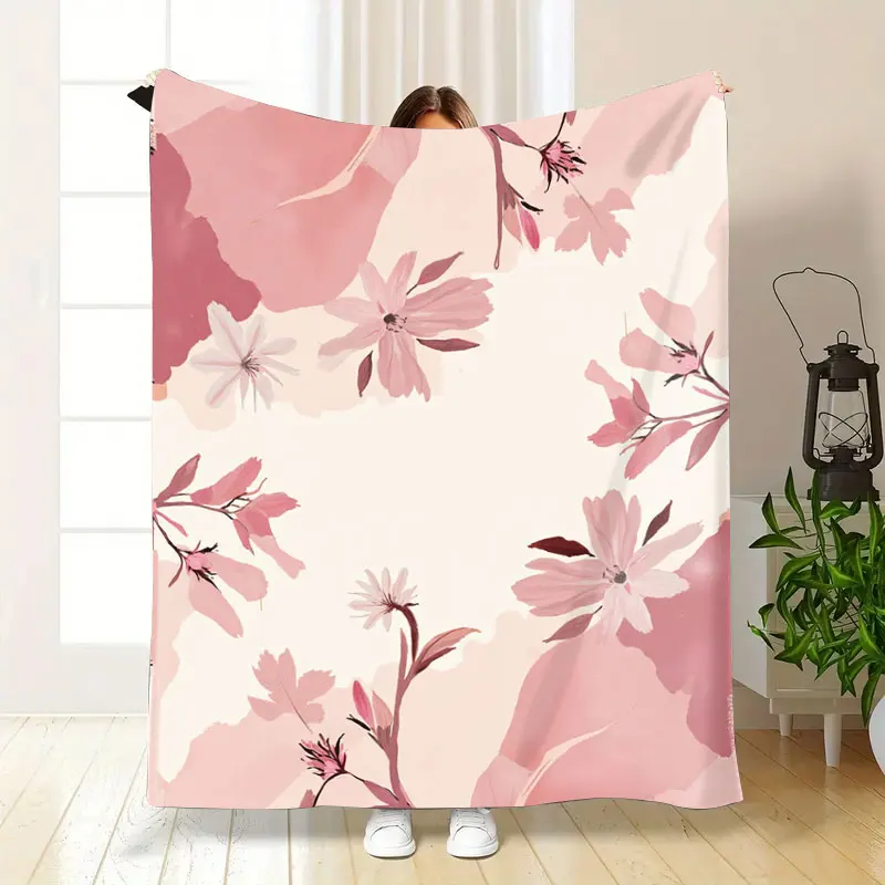 1 قطعة بطانية الفانيلا أنيقة الوردي الأزهار رمي بطانية لديكور غرفة المعيشة المريحة #5