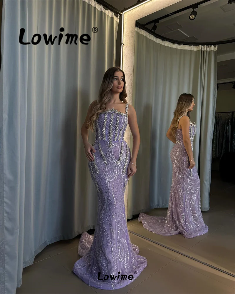 Purple Long Wedding Party Dress Glamorous Crystals Arabic Evening Dresses 2024 Custom Made Mermaid Beaded Sequined Prom Gowns