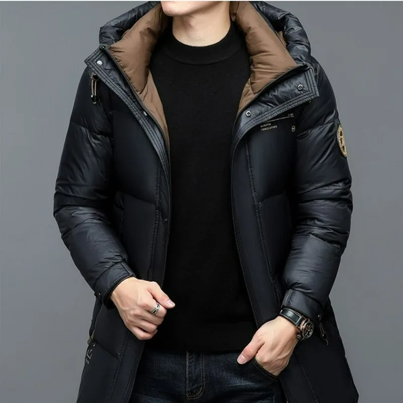 

2023 New Male Parkas Black Gold White Duck down Jacket Mid-Length Hooded Coat Young and Middle-Aged Thick Warm Jacket Men