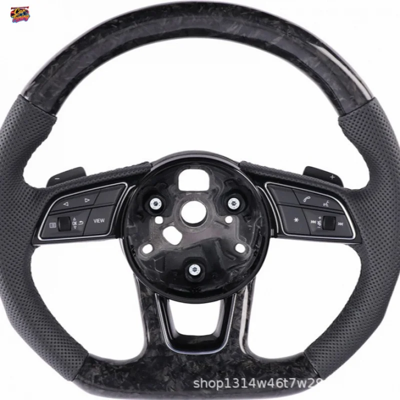 Suitable for Audi's new forged carbon fiber steering wheel, genuine perforated leather with multi-function buttons, modification