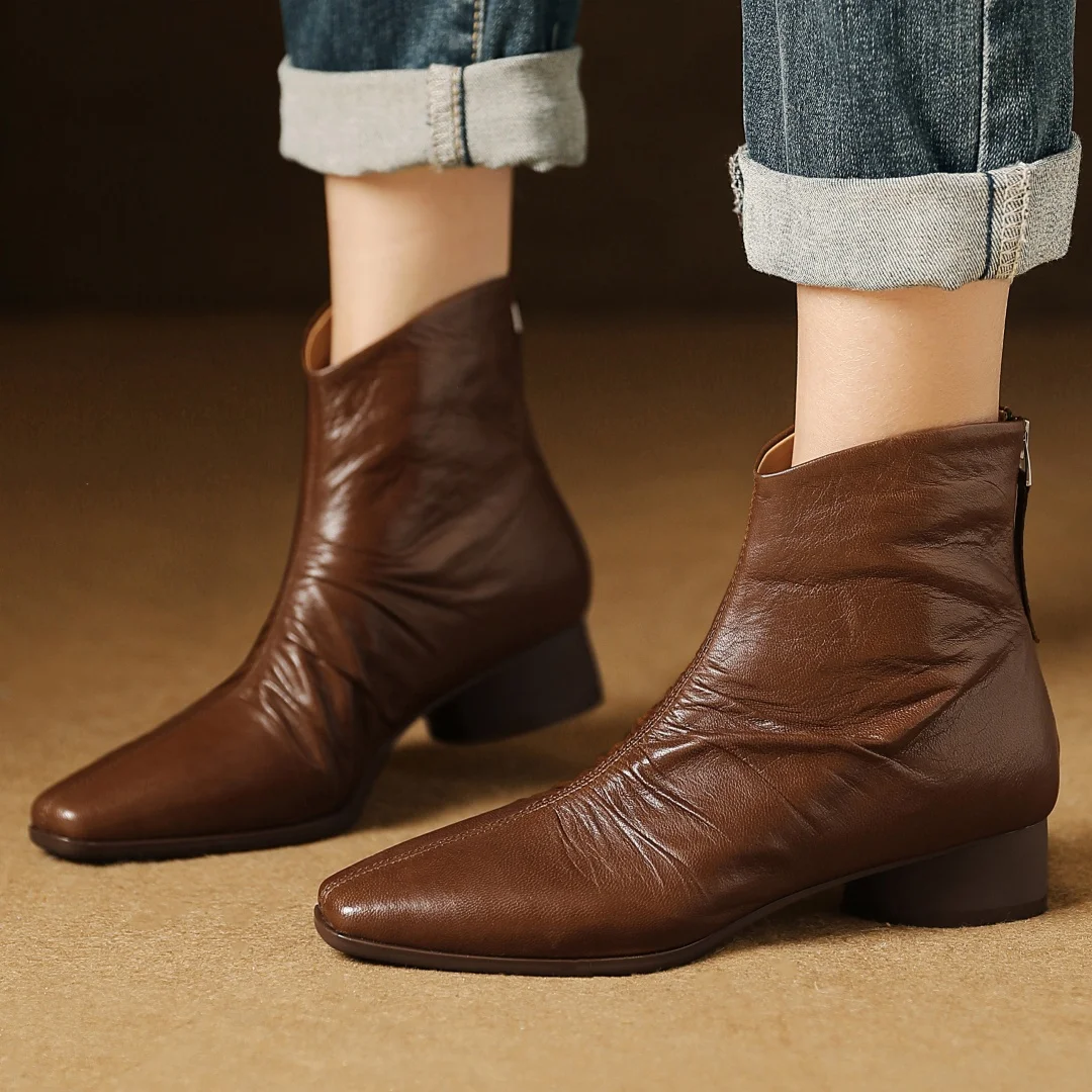 zapatos-planos-con-cremallera-trasera-de-piel-de-oveja-para-mujer-botines-cortos-de-felpa-calidos-para-invierno-botas-cortas-plisadas-ajustadas-a-la-moda-para-otono