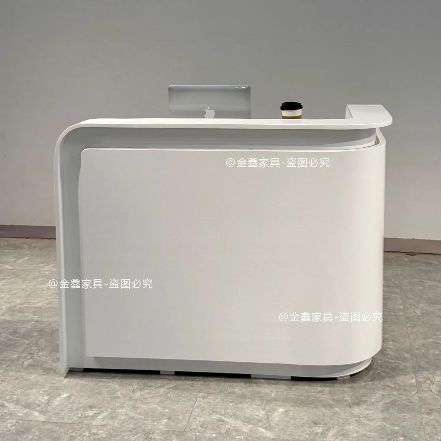 Company front desk, reception desk, shop, small cash register, counter, technology bar