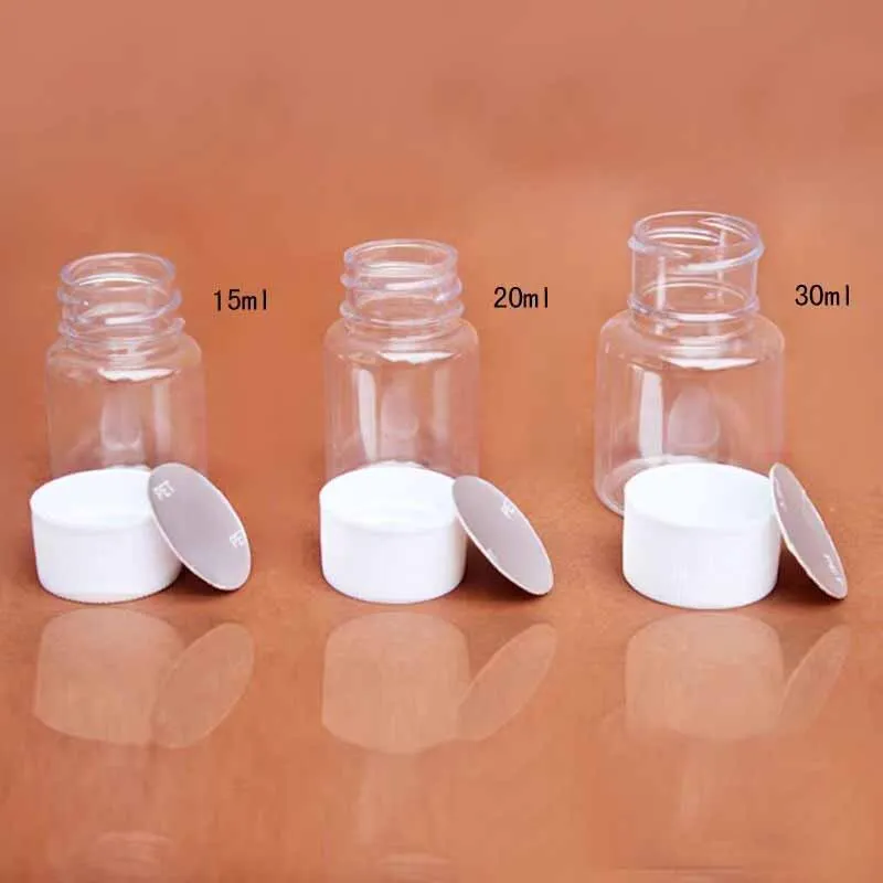 20PCS Kunststoff Transparente Flasche 20ml Kleine Flüssigkeit Leere Medizin Flasche Reise Sub Kapsel Flasche