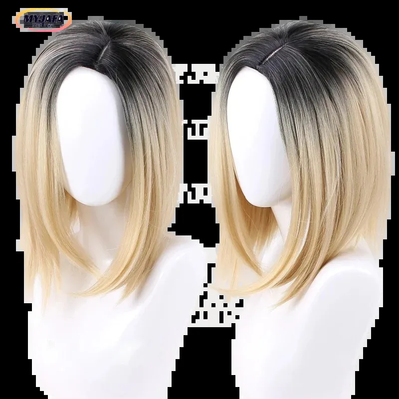 2025 할로윈 처키의 신부 여성 티파니 금발 옴버 블랙 헤어 중간 가르마 가발 제니퍼 틸리 코스프레 가발 + 가발캡