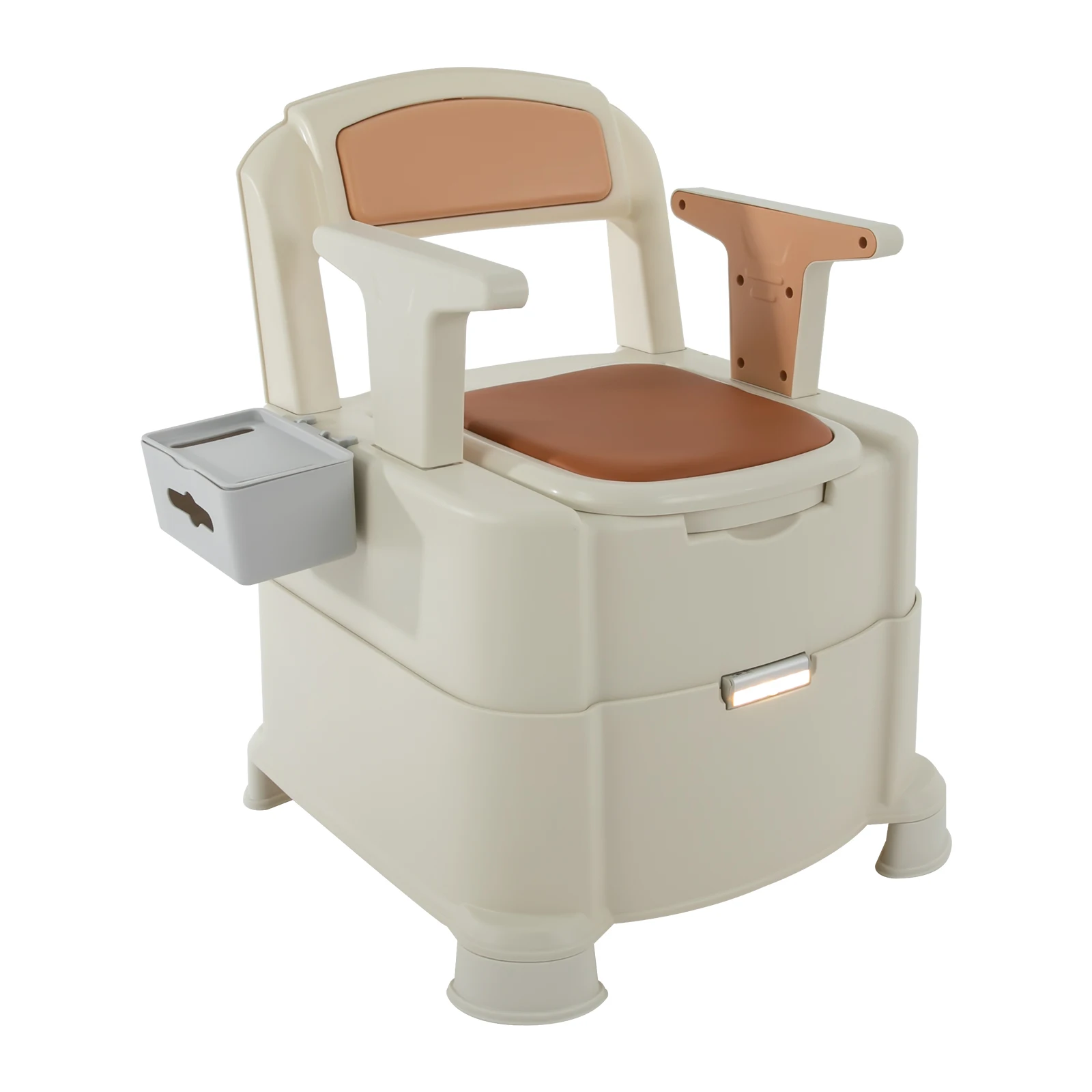 Portable Bedside Commode, 440.92 lbs Capacity, Sensor Light with PIR Sensing, Quiet Operation, Double Lid for Odor Control,