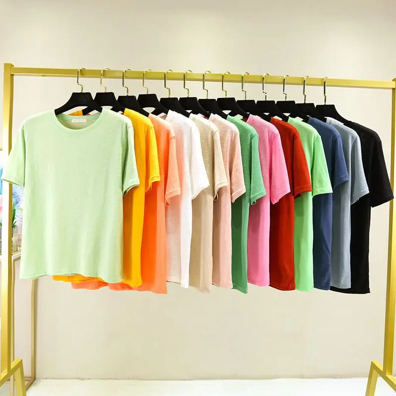 Summer Flax Cotton T-Shirt short sleeves O Neck Women casual Loose Tshirts Solid color Simple Base Tee tops